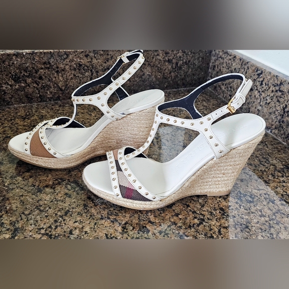 Burberry White and Tan Wedge Sandals - Picture 1 of 3